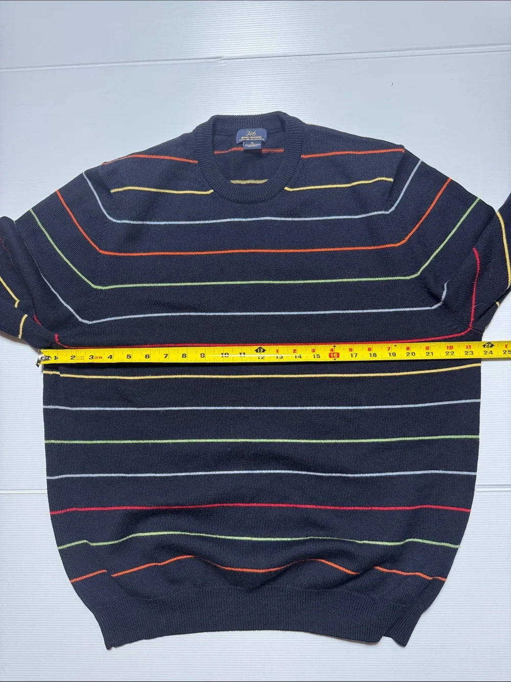 BROOKS BROTHERS Vintage Merino Wool Navy Crewneck Sweater Multicolor Stripes XL